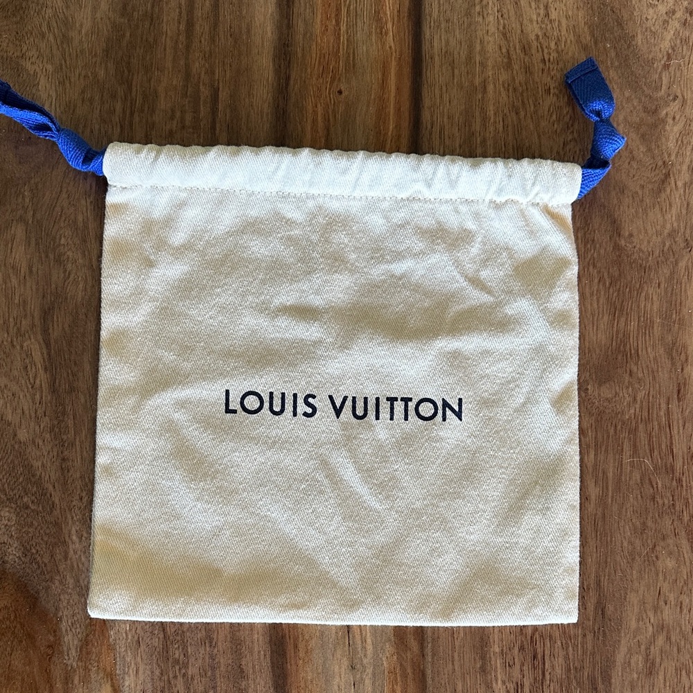 Louis Vuitton Cream Pouch with Blue Drawstring